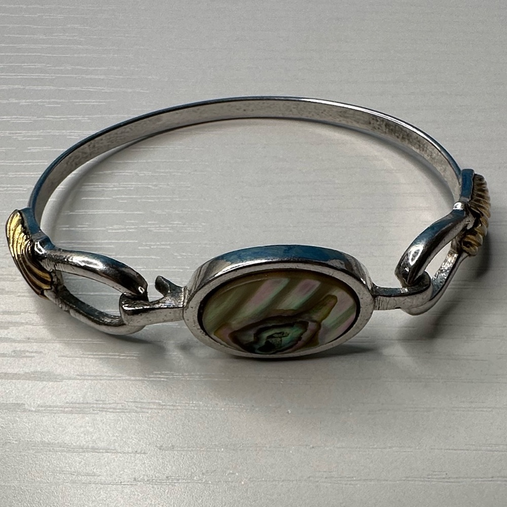 Avon Silver-Tone Abalone Accent Bracelet with Gold Highlights